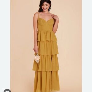 Birdy Grey Lola Elegant Merigold Yellow Tiered Maxi Dress with Stretch
